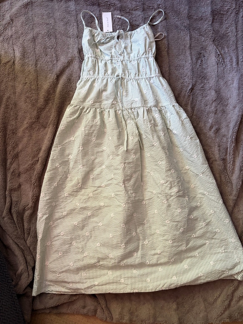 Light Mint Green Striped Sundress with Spaghetti Straps